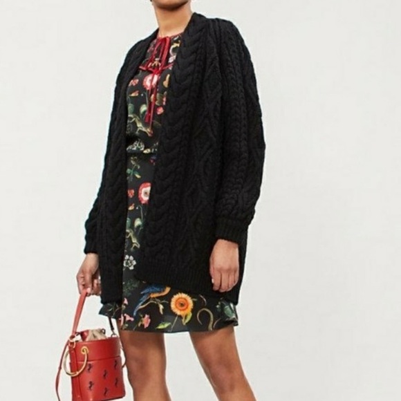 Maje Mouffle Wool Cable Knit Chunky Black Long Cardigan - Picture 2 of 16